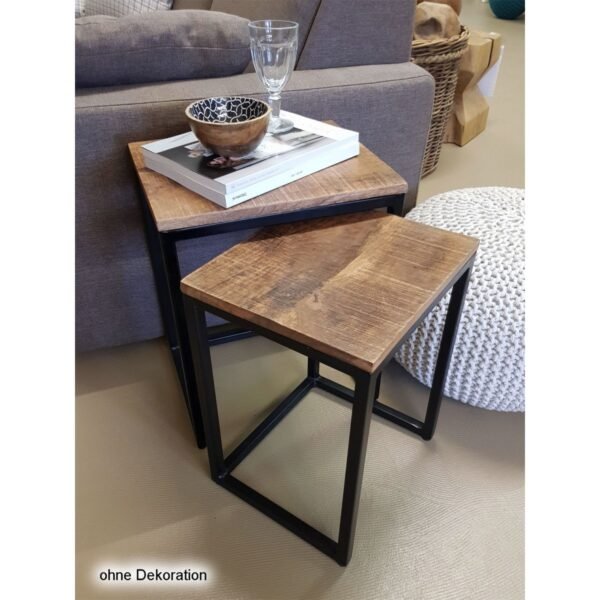 Set drvenih stolića Dallas – 2 komada, masivno mango drvo i metalni okvir