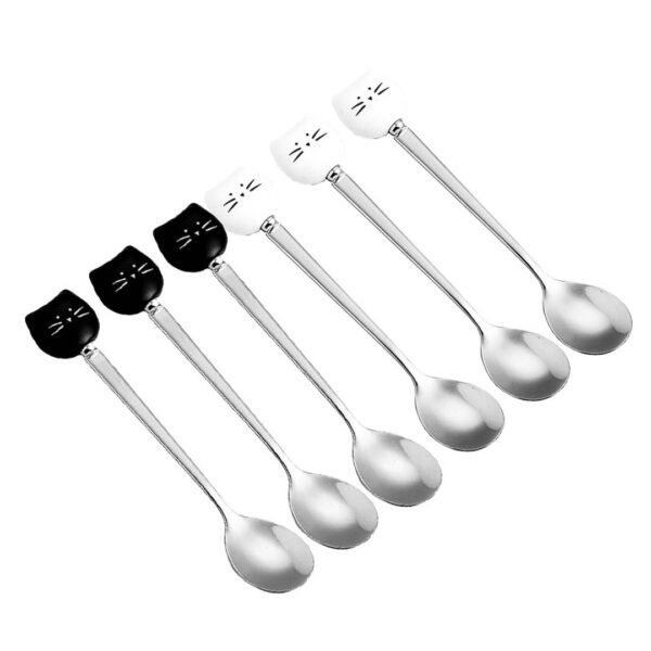 White and black cat spoons - set of 6