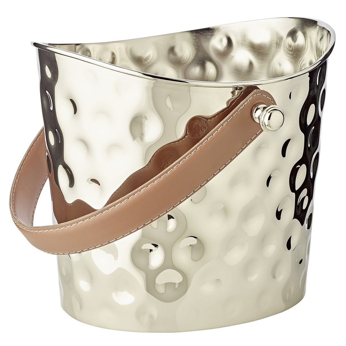 EDZARD hammered ice bucket wine cooler Gilbert, with brown leather handle, stainless steel, shiny nickel-plated, H 23 cm - Slika 3