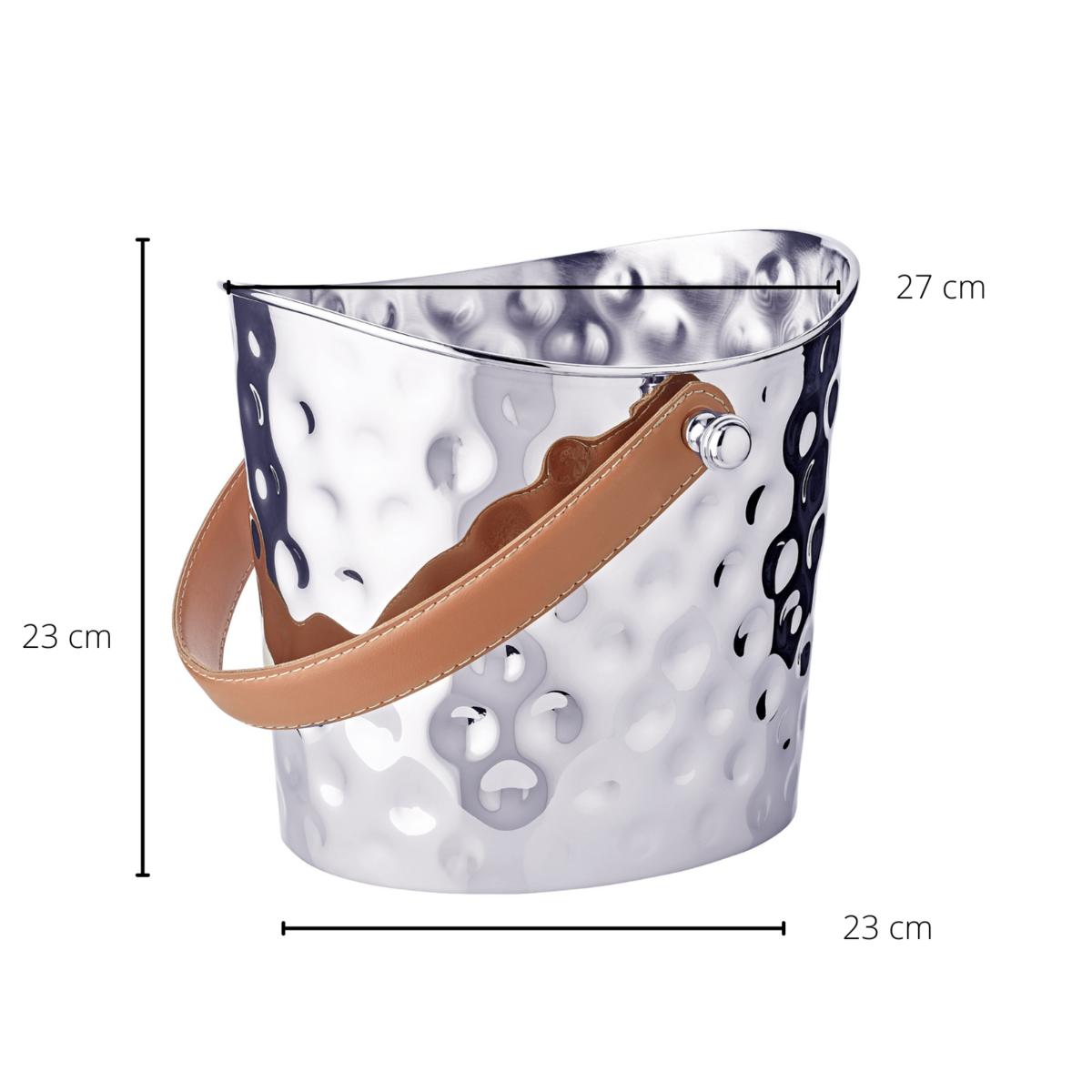 EDZARD hammered ice bucket wine cooler Gilbert, with brown leather handle, stainless steel, shiny nickel-plated, H 23 cm - Slika 2