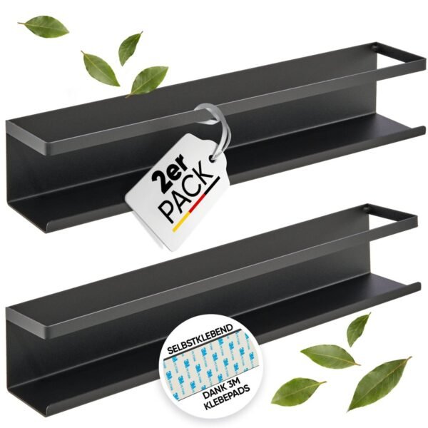Spice shelf (2 Set) made of black metal with 3M ™ adhesive pads