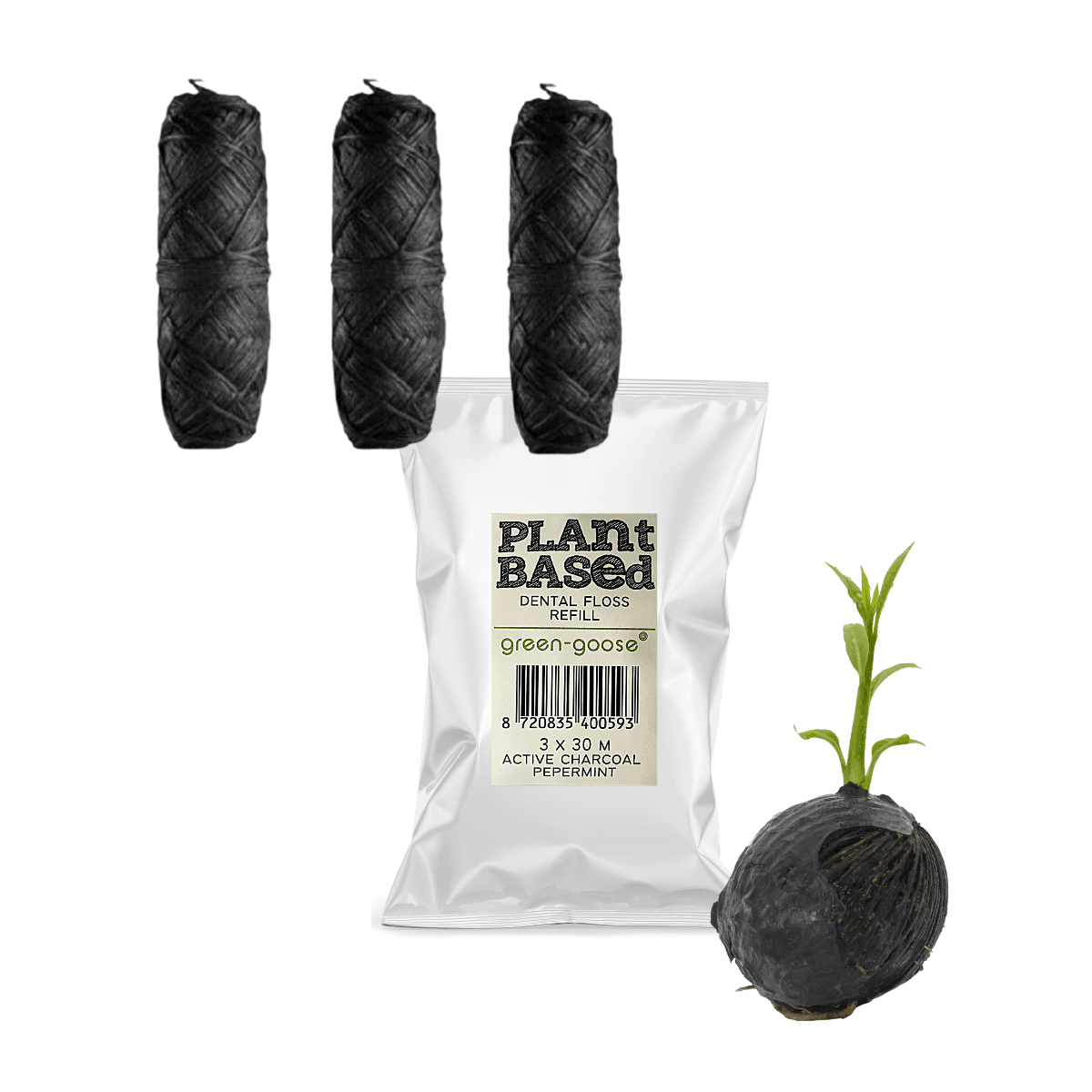 green-goose Bio-based Dental Floss Refill - 3 Pieces - Charcoal Mint - Slika 2
