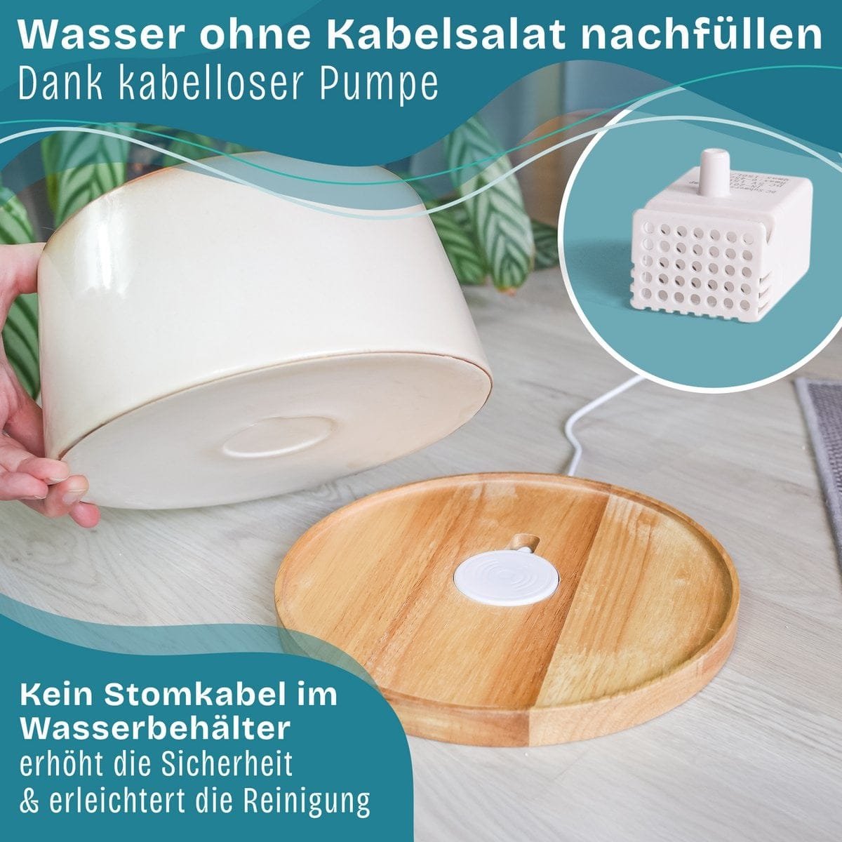 ne & no® ceramic drinking fountain for cats i bamboo base i induction - Slika 2