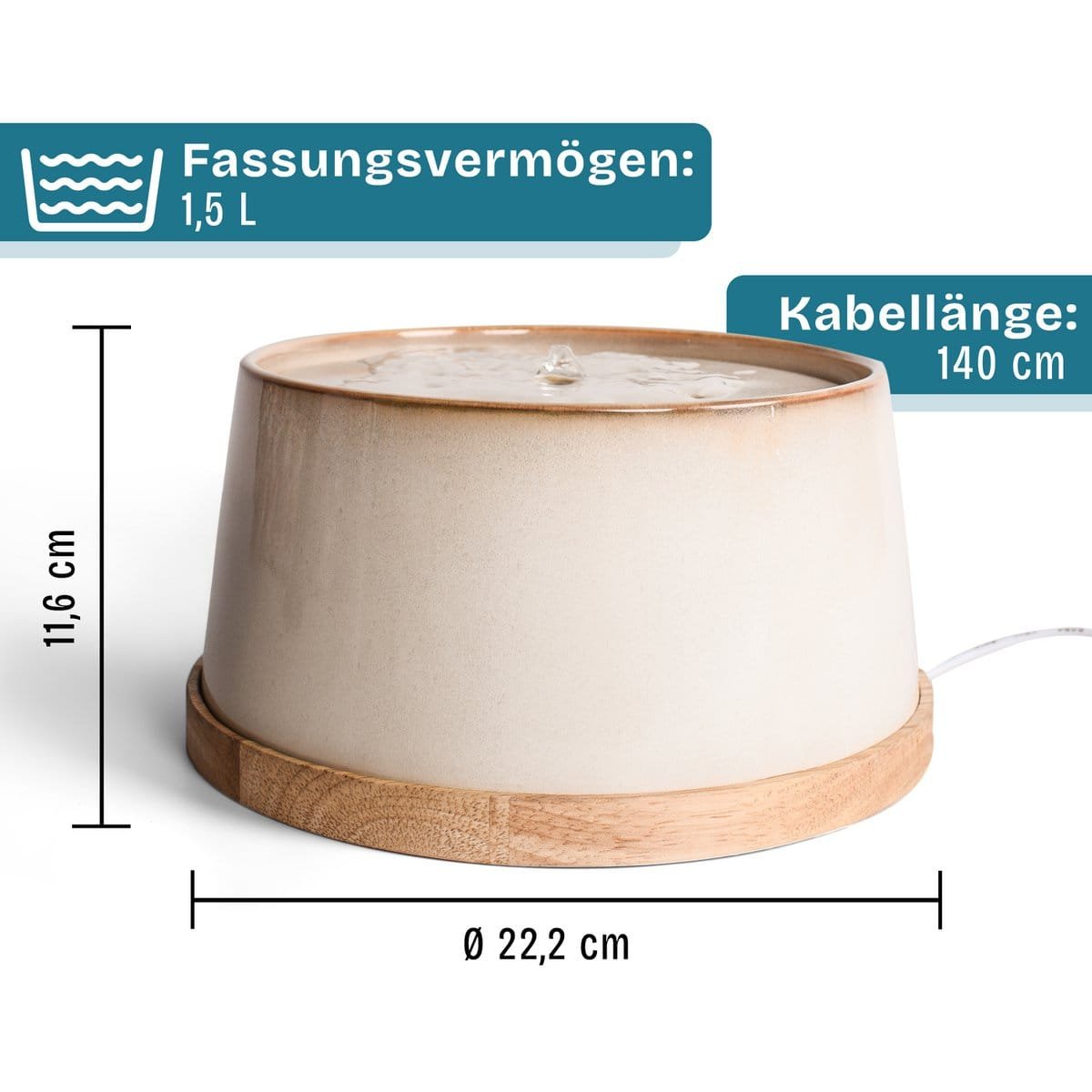 ne & no® ceramic drinking fountain for cats i bamboo base i induction - Slika 6